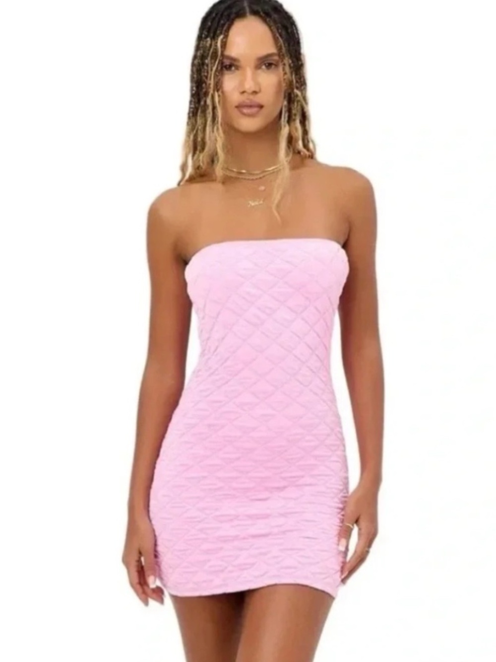 Frankies Bikinis Taylor Strapless Puff Quilted Mini Dress Pink Womens Medium